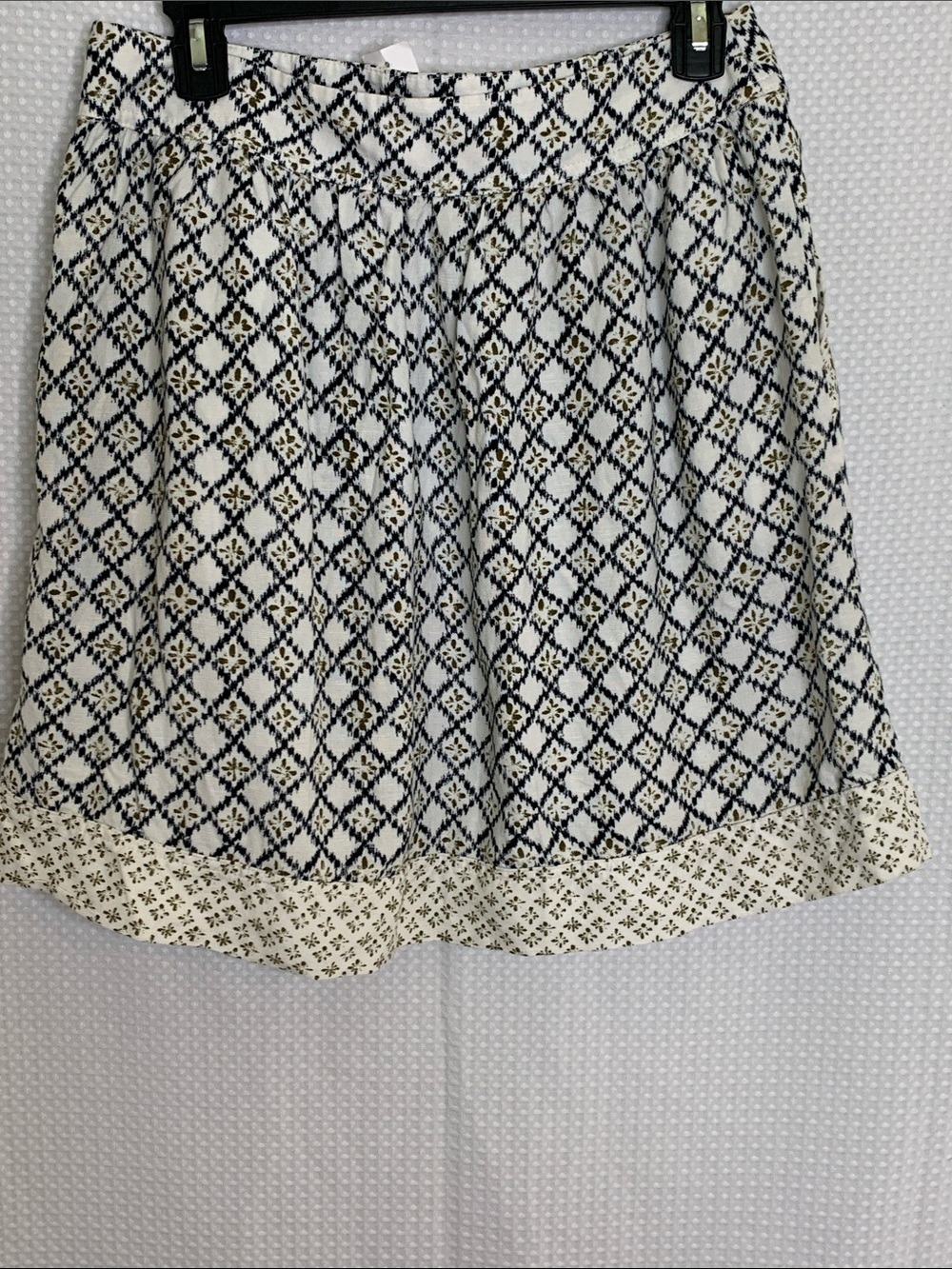 NWT linen blend Cottagecore Diamond-Print Mini Skirt in Navy and Cream size 8 - Picture 9 of 12